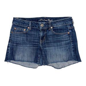 American Eagle AEO Distressed Raw Hem Dark Wash Stretch Shorts Womens 6